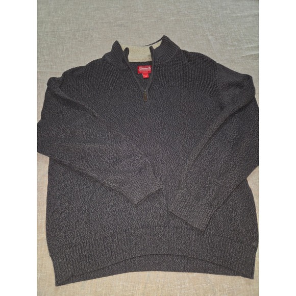 Coleman Other - Coleman Mens XXL Quarter‎ Zip Sweater Charcoal Gray Faux Fur Collar Cotton Knit